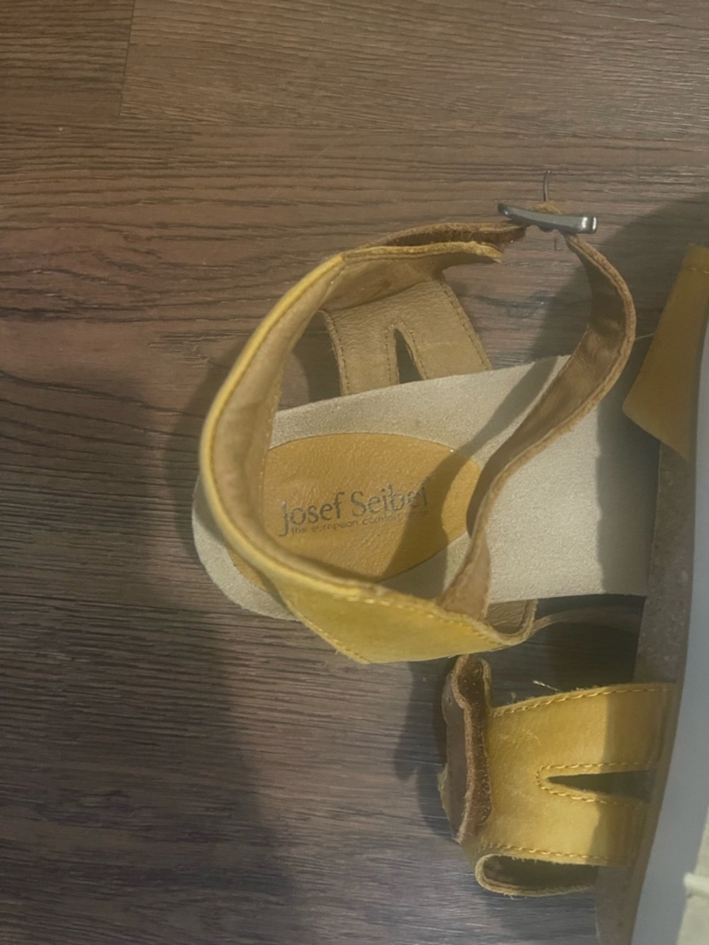 Josef Seibel woman’s Yellow Leather Ankle-Strap Sandals